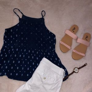 Blue kids top with crocheted detailing